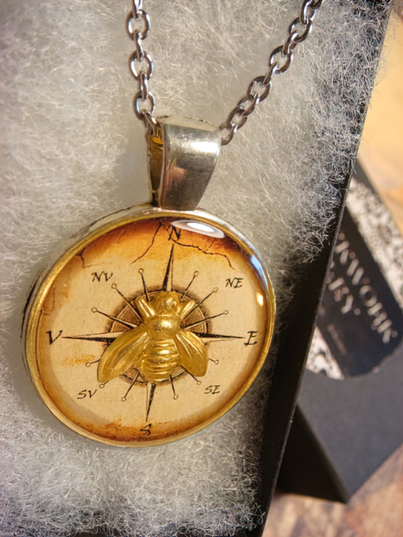Bee over Compass Rose Pendant Necklace