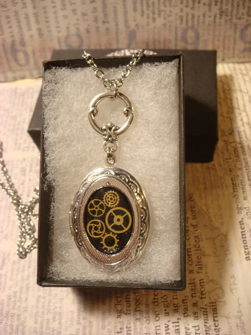 Steampunk Locket Necklace with Watch Part Gears