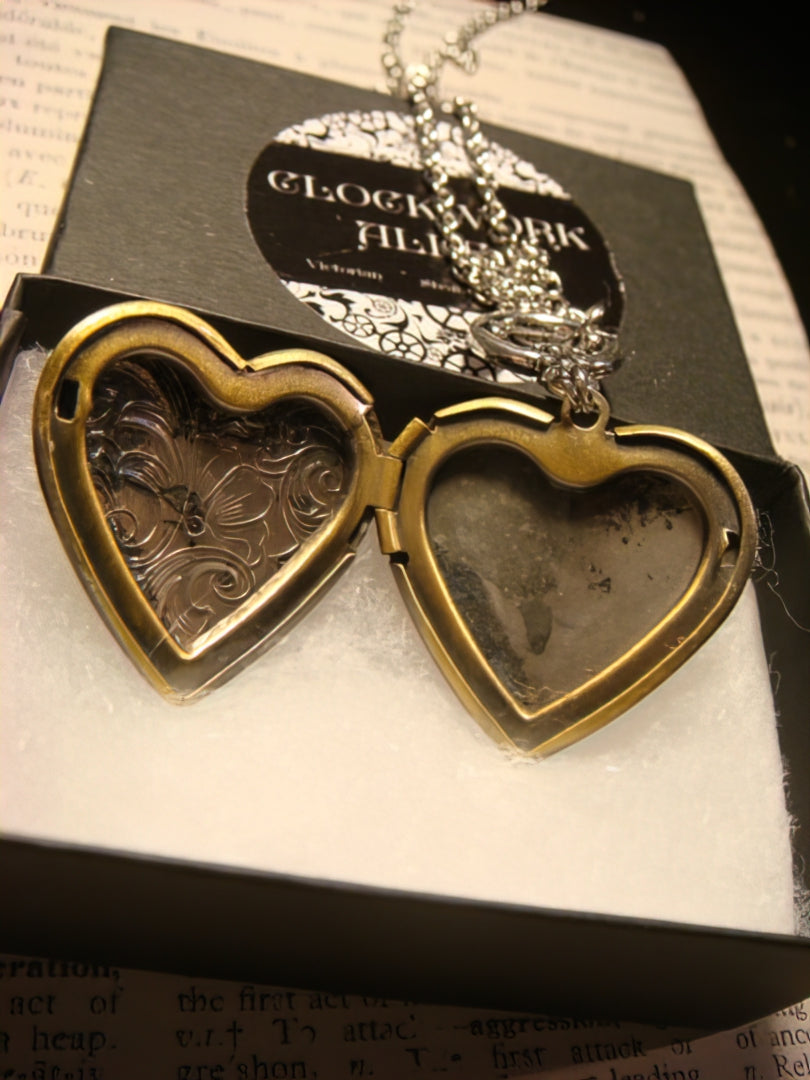 Hot Air Balloon Heart Locket Necklace in Antique Silver and Bronze