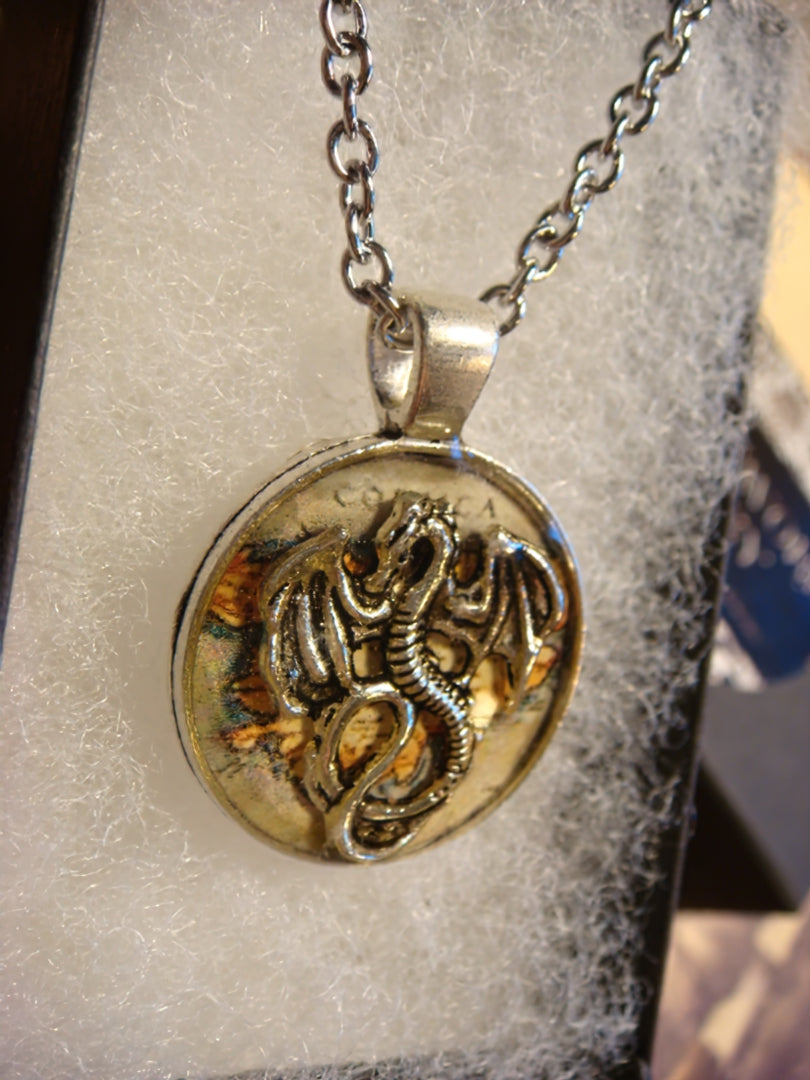 Dragon over Map Small Pendant Necklace