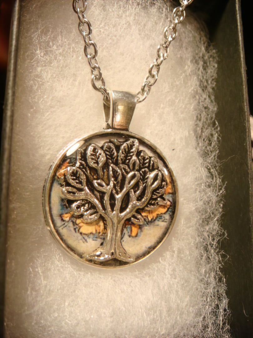 Tree of Life over Map Small Pendant Necklace