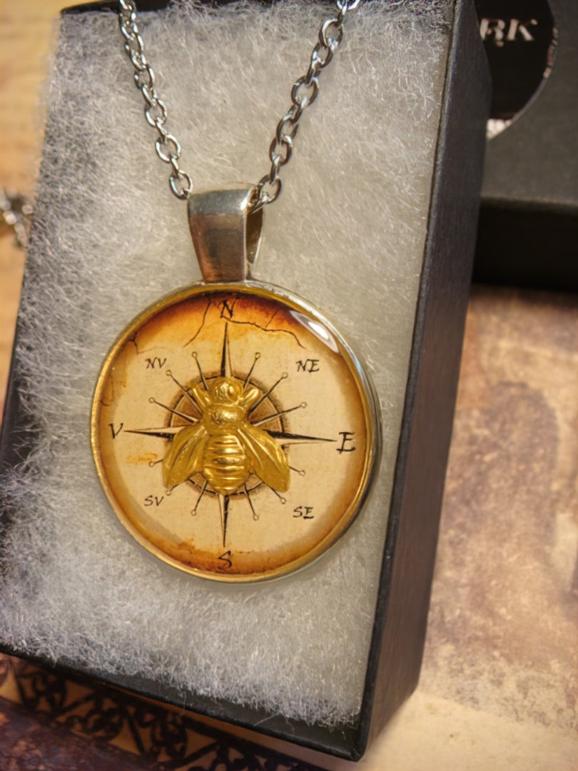 Bee over Compass Rose Pendant Necklace