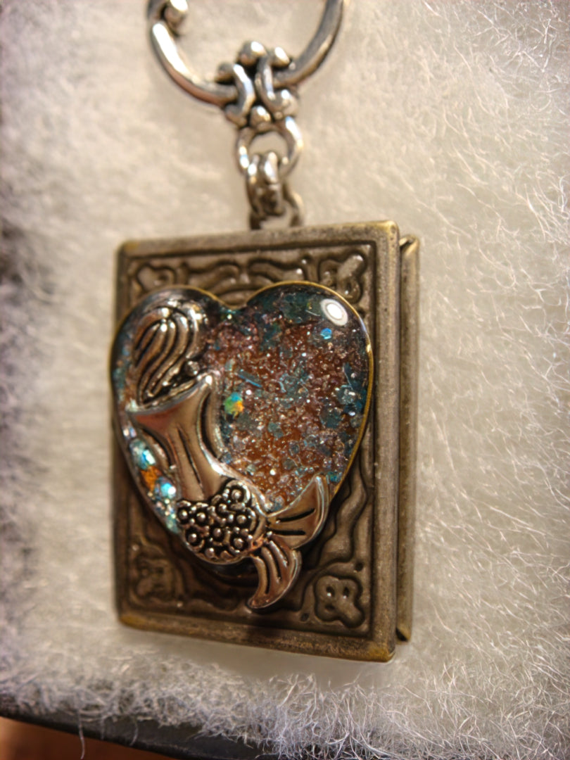 Mermaid Sparkle Heart Book Locket Necklace