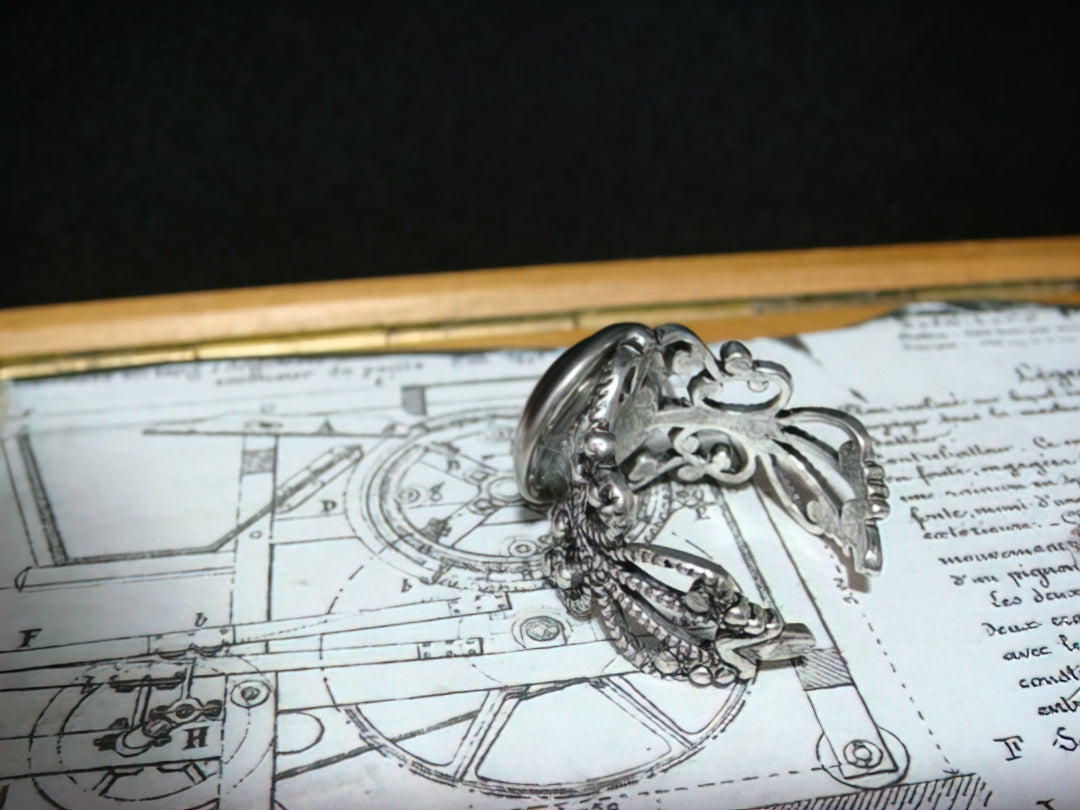 Nebula Galaxy Image Filigree Ring in Antique Silver - Adjustable