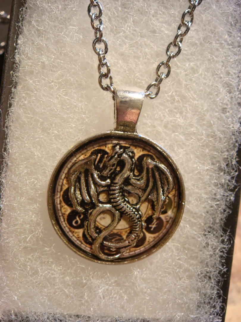 Dragon over Clock Small Pendant Necklace