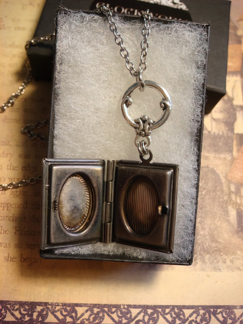 Mermaid Black Heart Book Locket Necklace