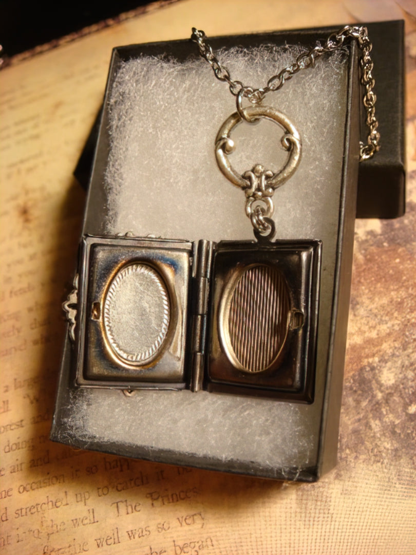 Cameo Skeleton Ornate Book Locket Necklace