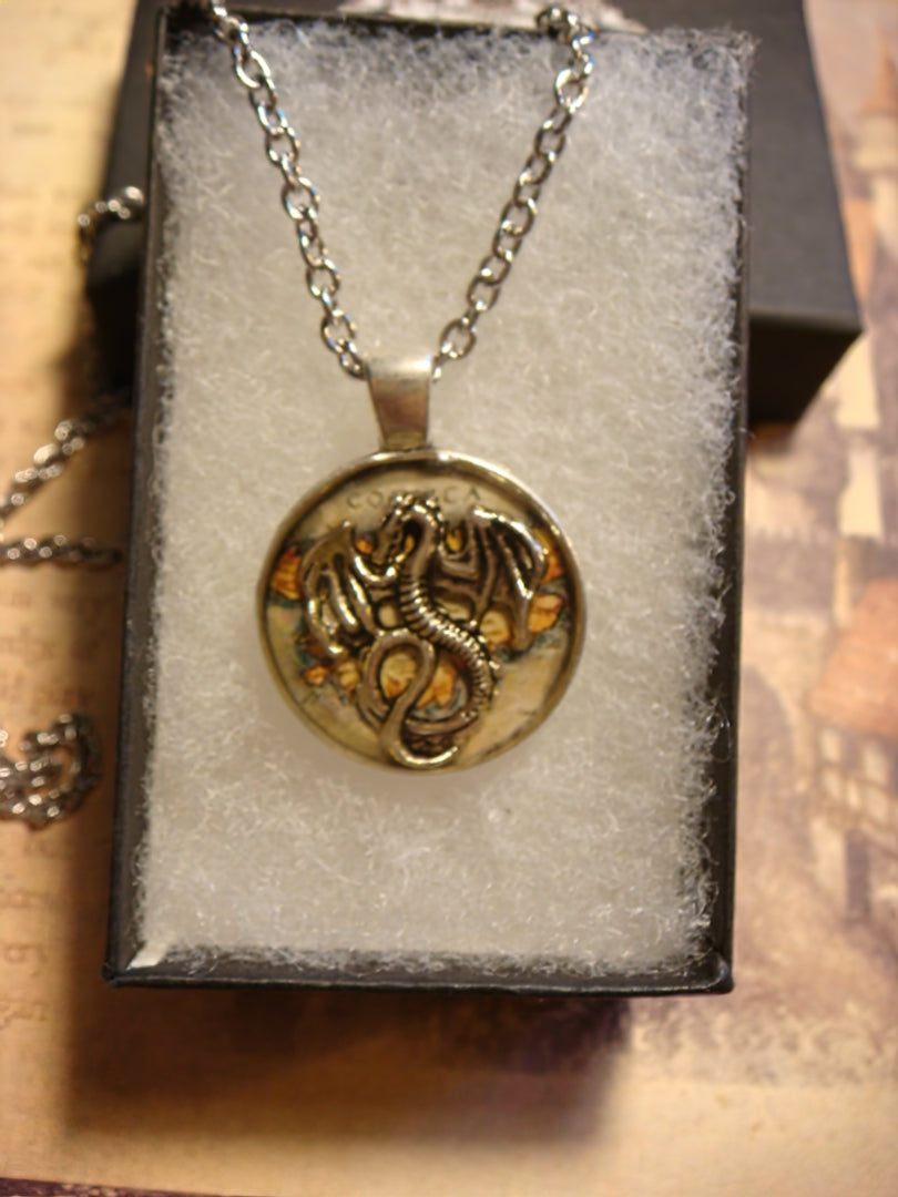 Dragon over Map Small Pendant Necklace