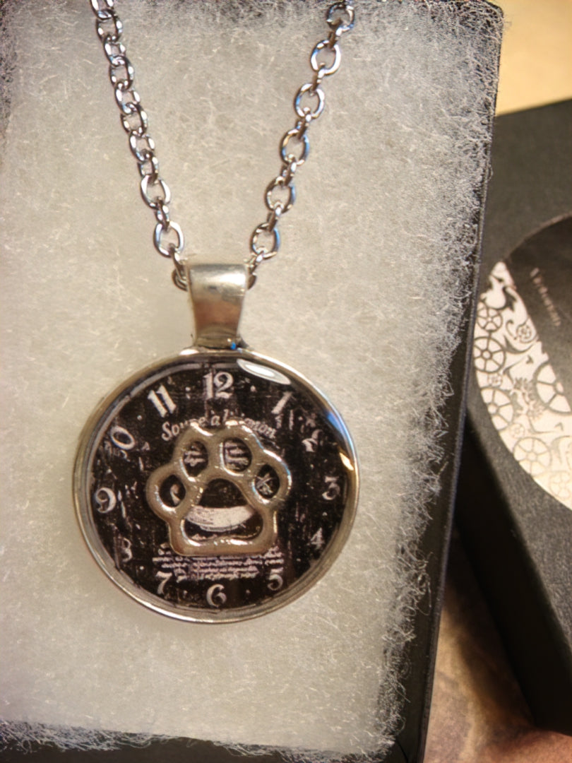 Paw over Clock Small Pendant Necklace