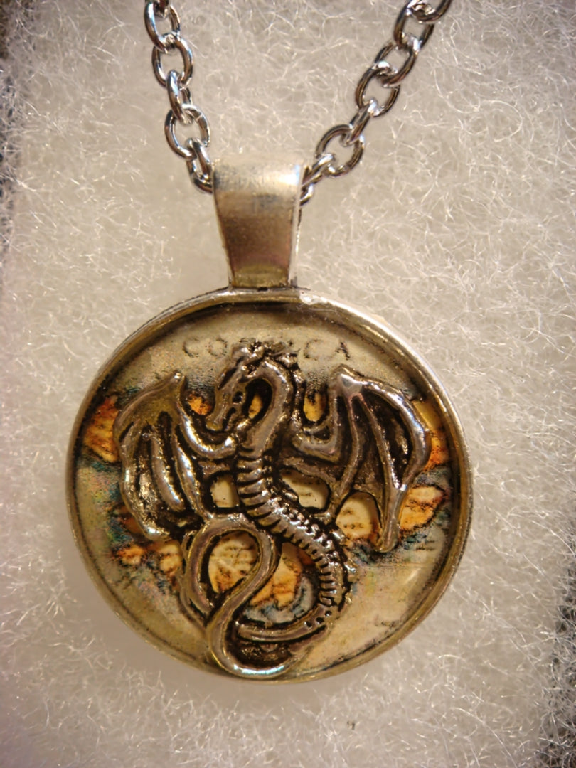 Dragon over Map Small Pendant Necklace