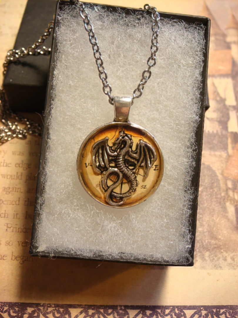 Dragon over Compass Rose Small Pendant Necklace