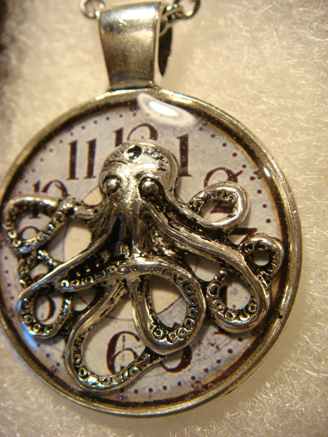 Octopus over Clock Pendant Necklace