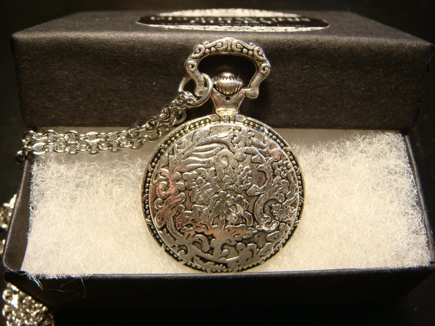 Owl over Etched Gear Pocket Watch Pendant Necklace