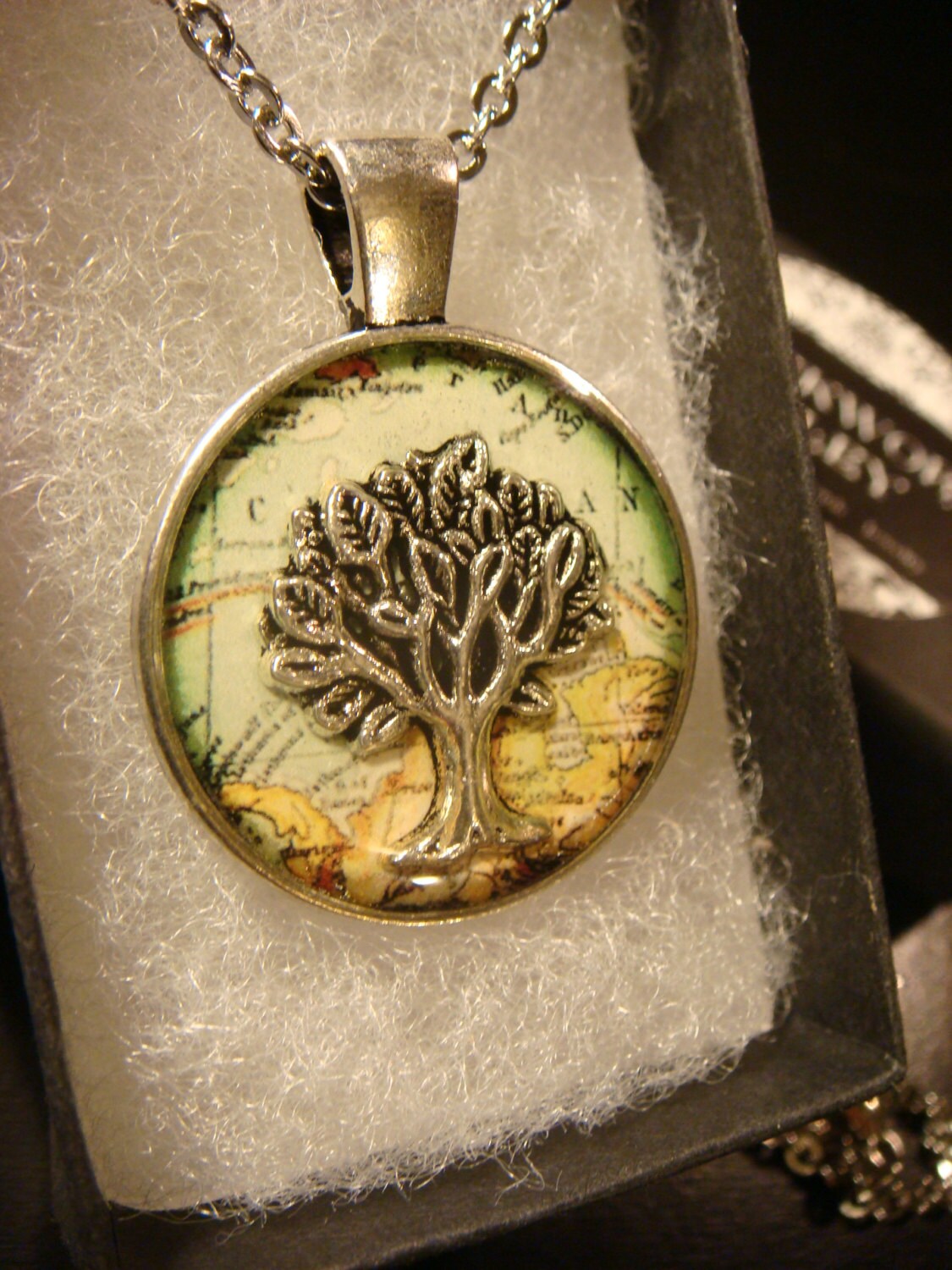 Tree of Life over Map Pendant Necklace