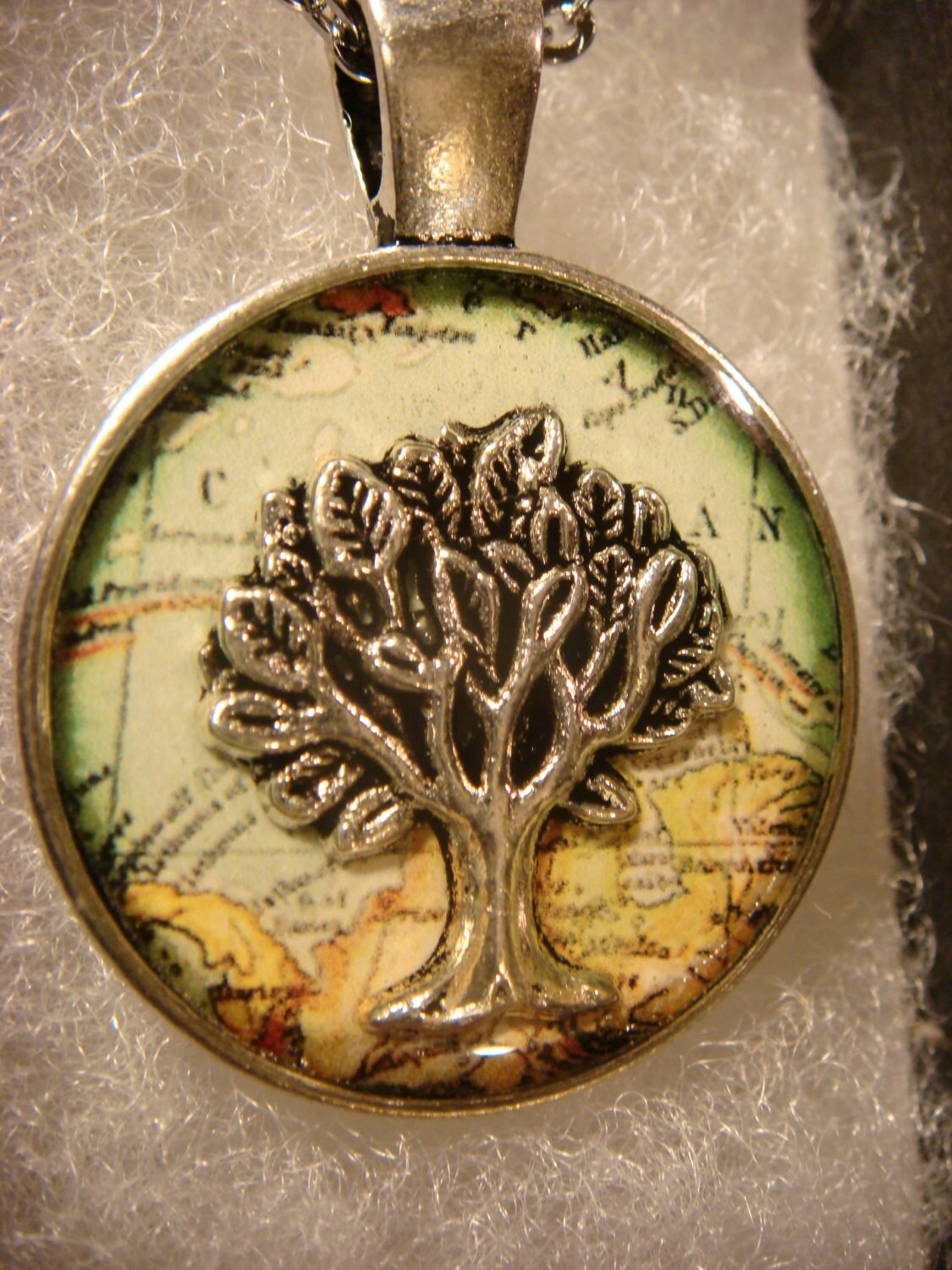 Tree of Life over Map Pendant Necklace