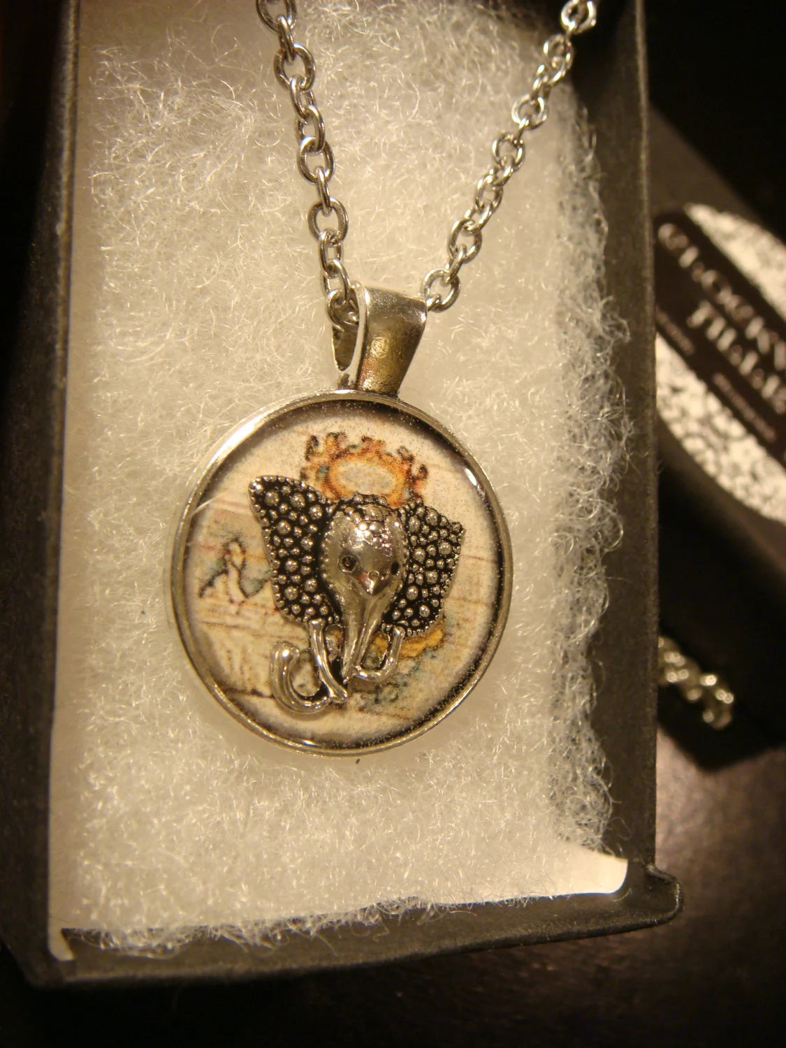 Elephant Head over Map Small Pendant Necklace