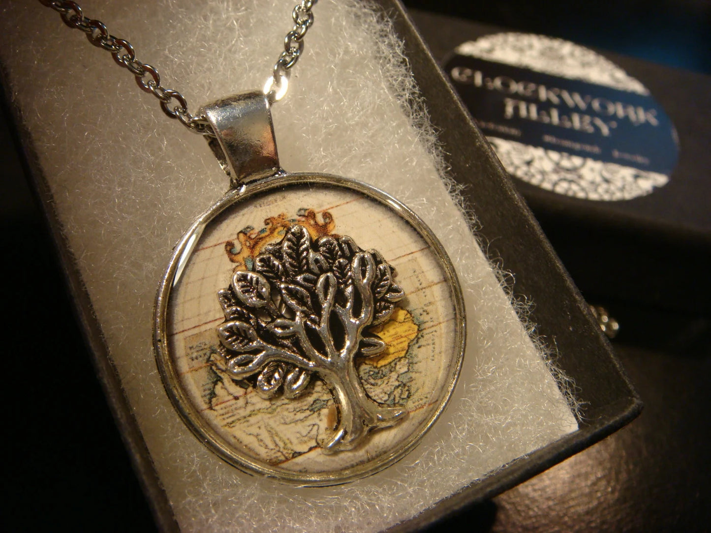Tree of Life over Map Pendant Necklace