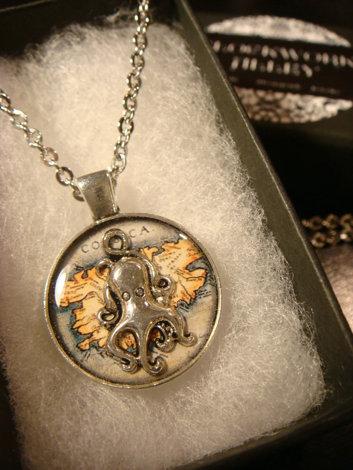 Octopus over Map Pendant Necklace