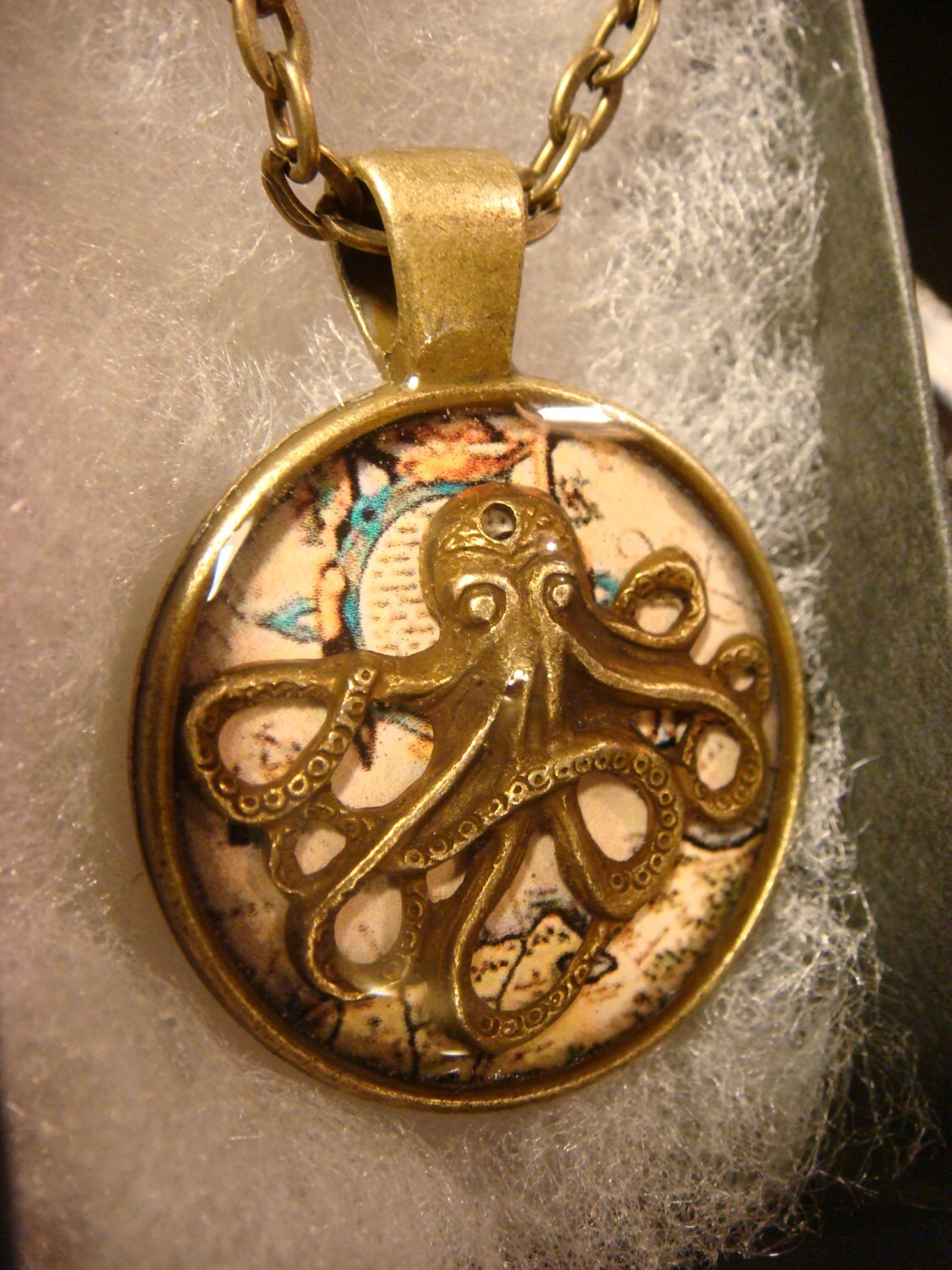 Octopus over Map Pendant Necklace