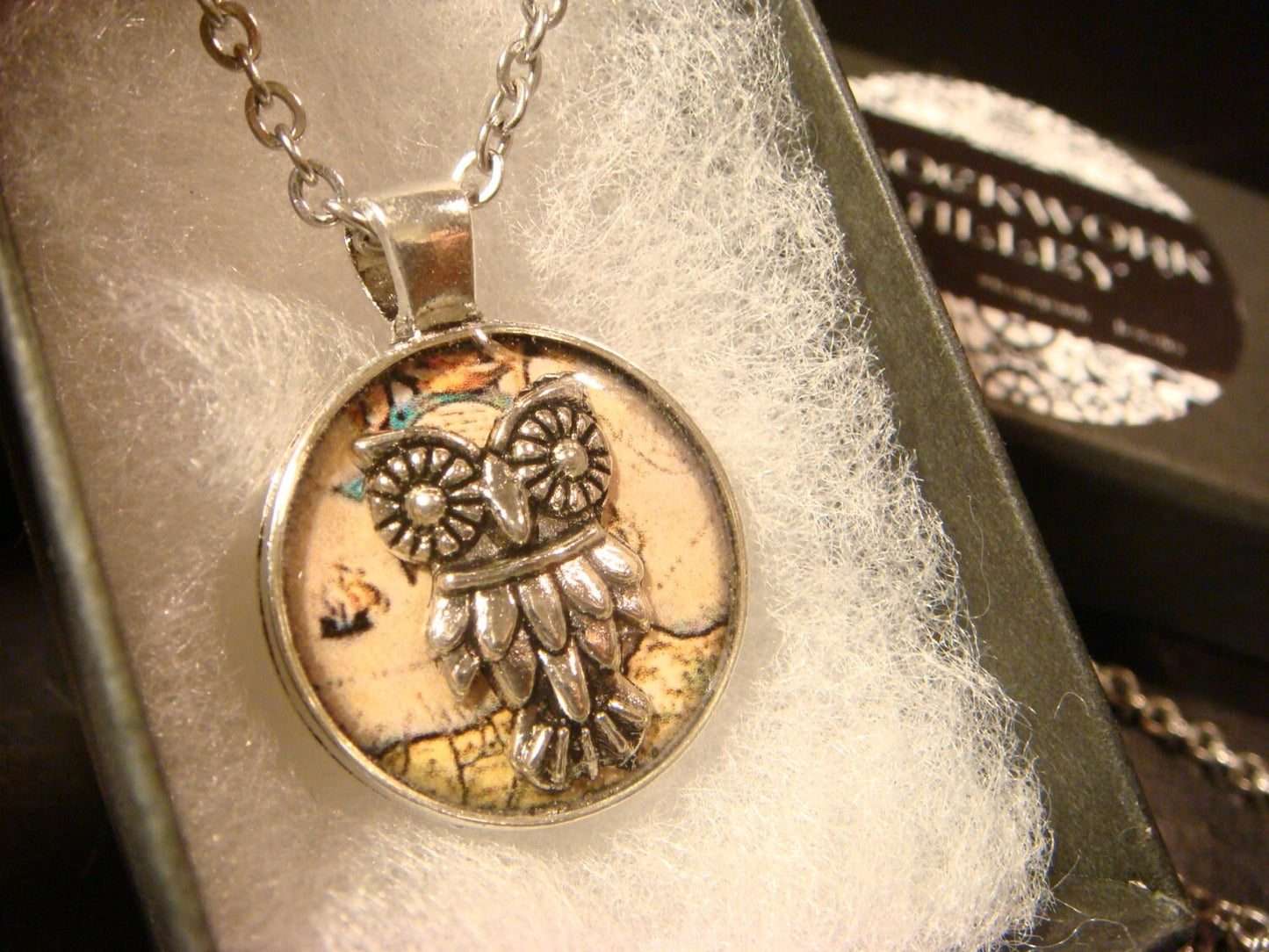 Owl over Map Small Pendant Necklace