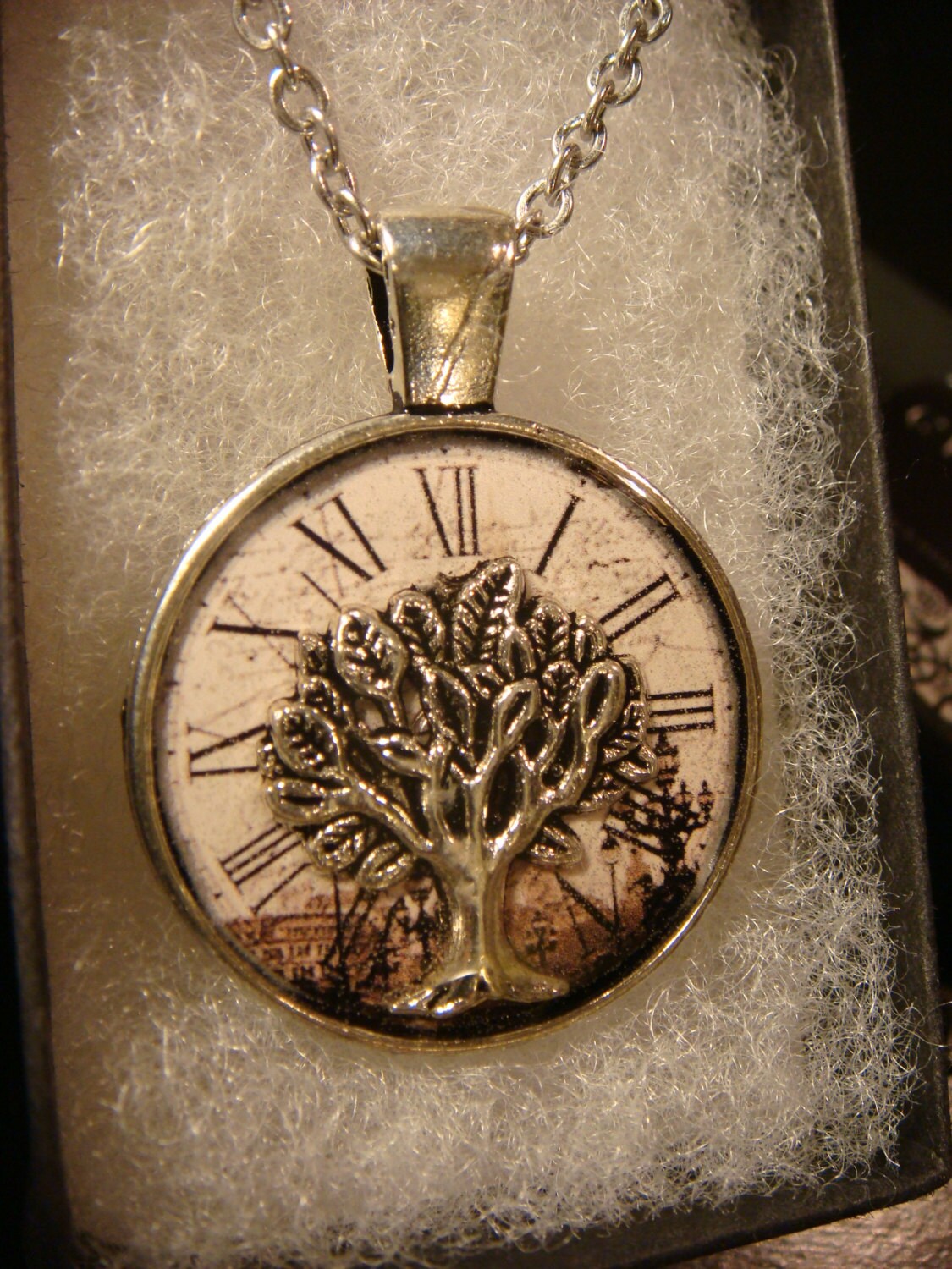 Tree of Life over Victorian Clock Pendant Necklace