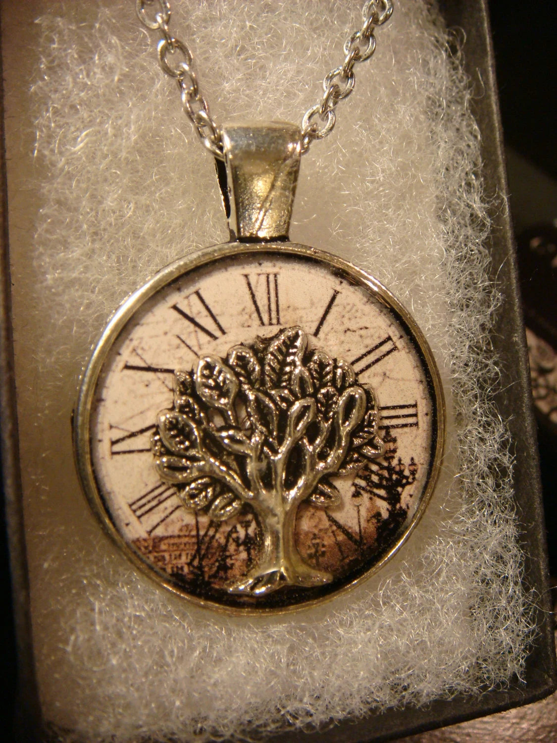 Tree of Life over Clock Pendant Necklace