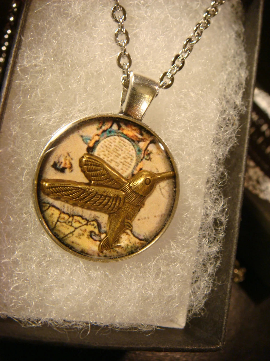 Hummingbird over Map Small Pendant Necklace