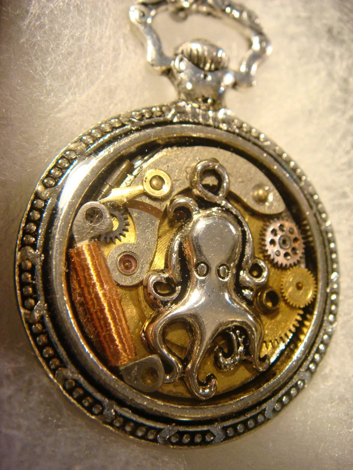 Clockwork Octopus with Watch Parts Pocket Watch Pendant Necklace