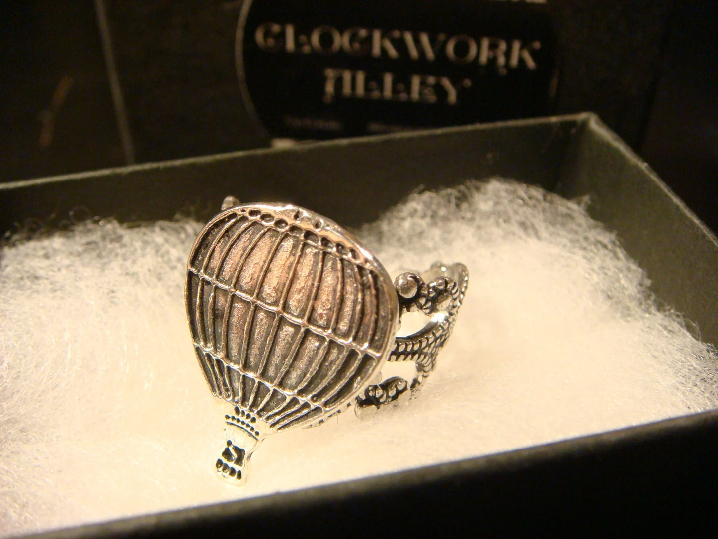 Hot Air Balloon Filigree Ring in Antique Silver - Adjustable