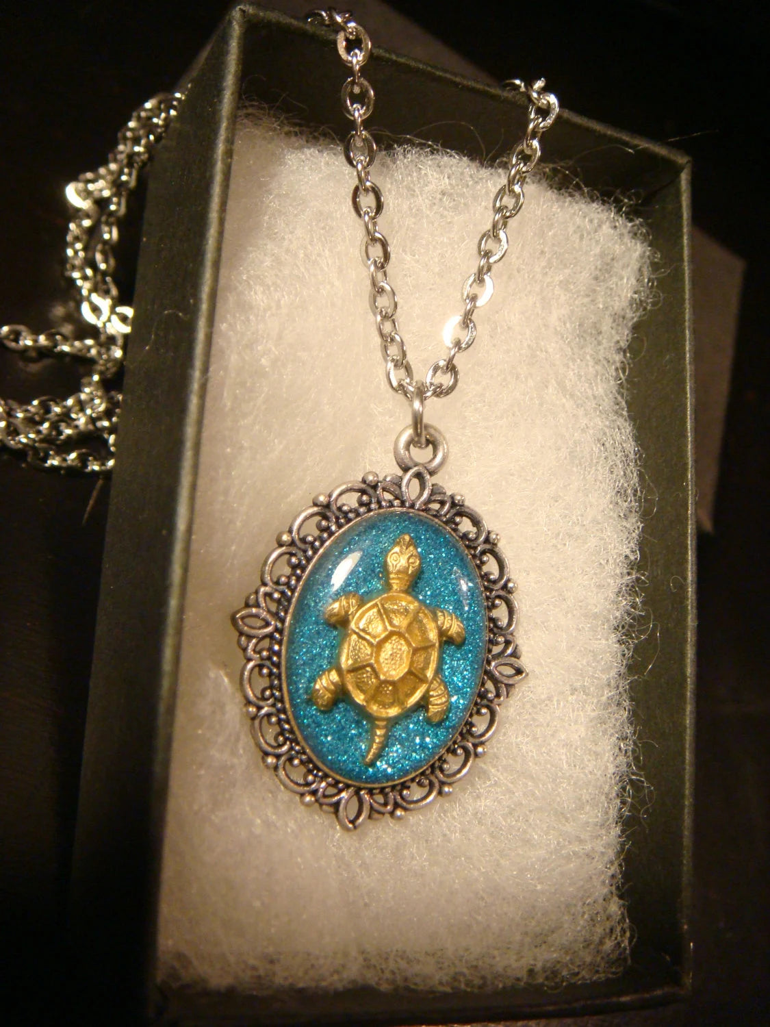 Turtle Small Ornate Necklace - Blue