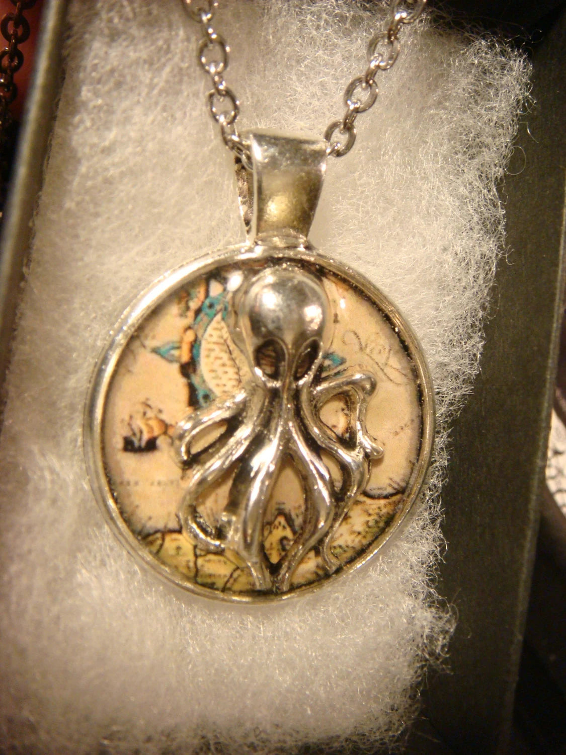 Octopus over Map Pendant Necklace