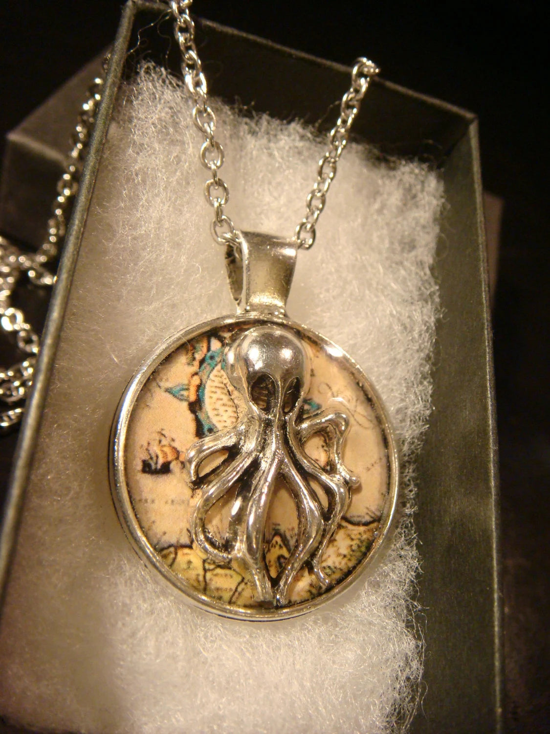 Octopus over Map Pendant Necklace