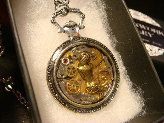Clockwork Mermaid with Watch Parts Pocket Watch Pendant Necklace