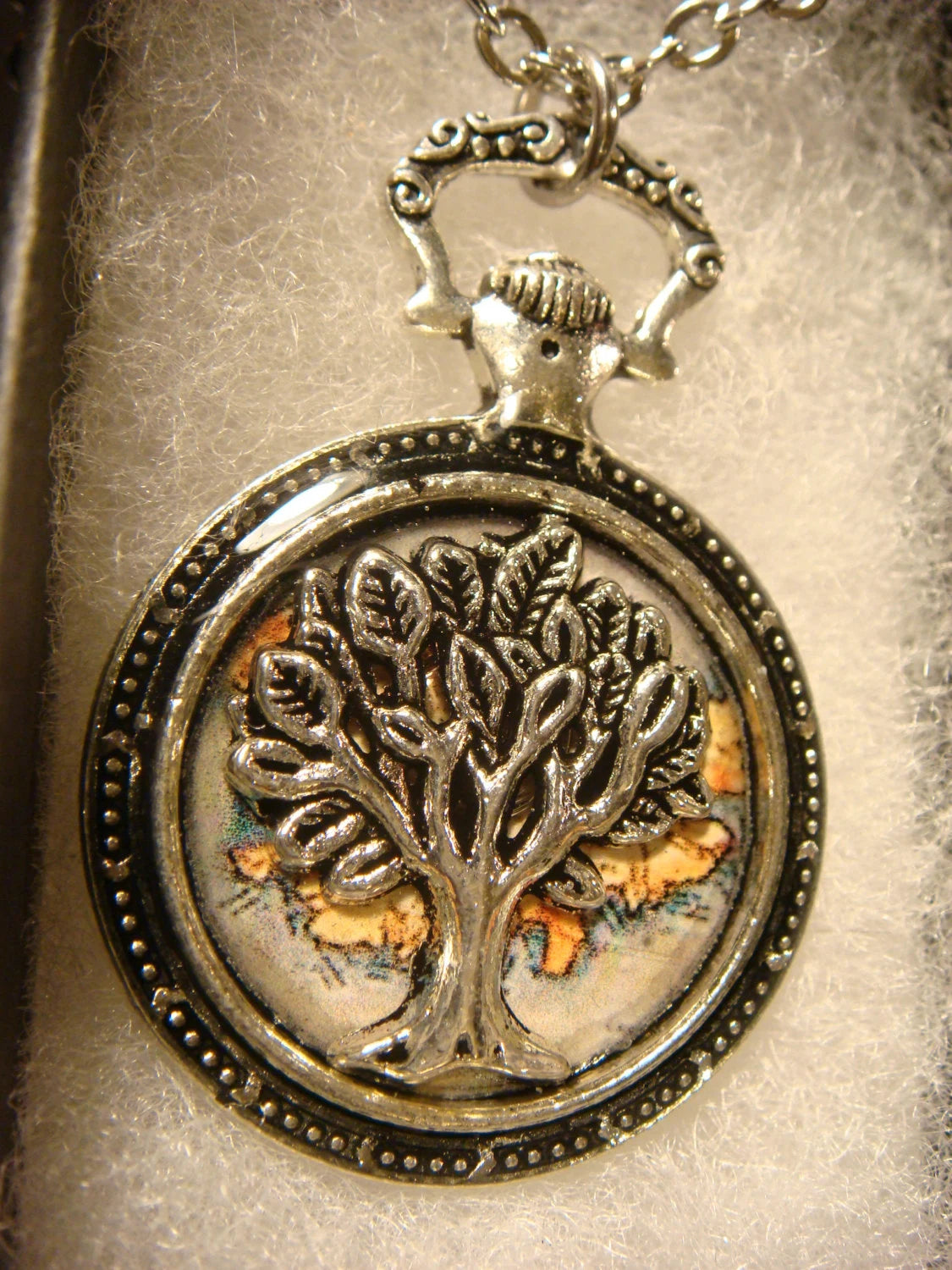 Tree of Life over Map Watch Pendant Necklace