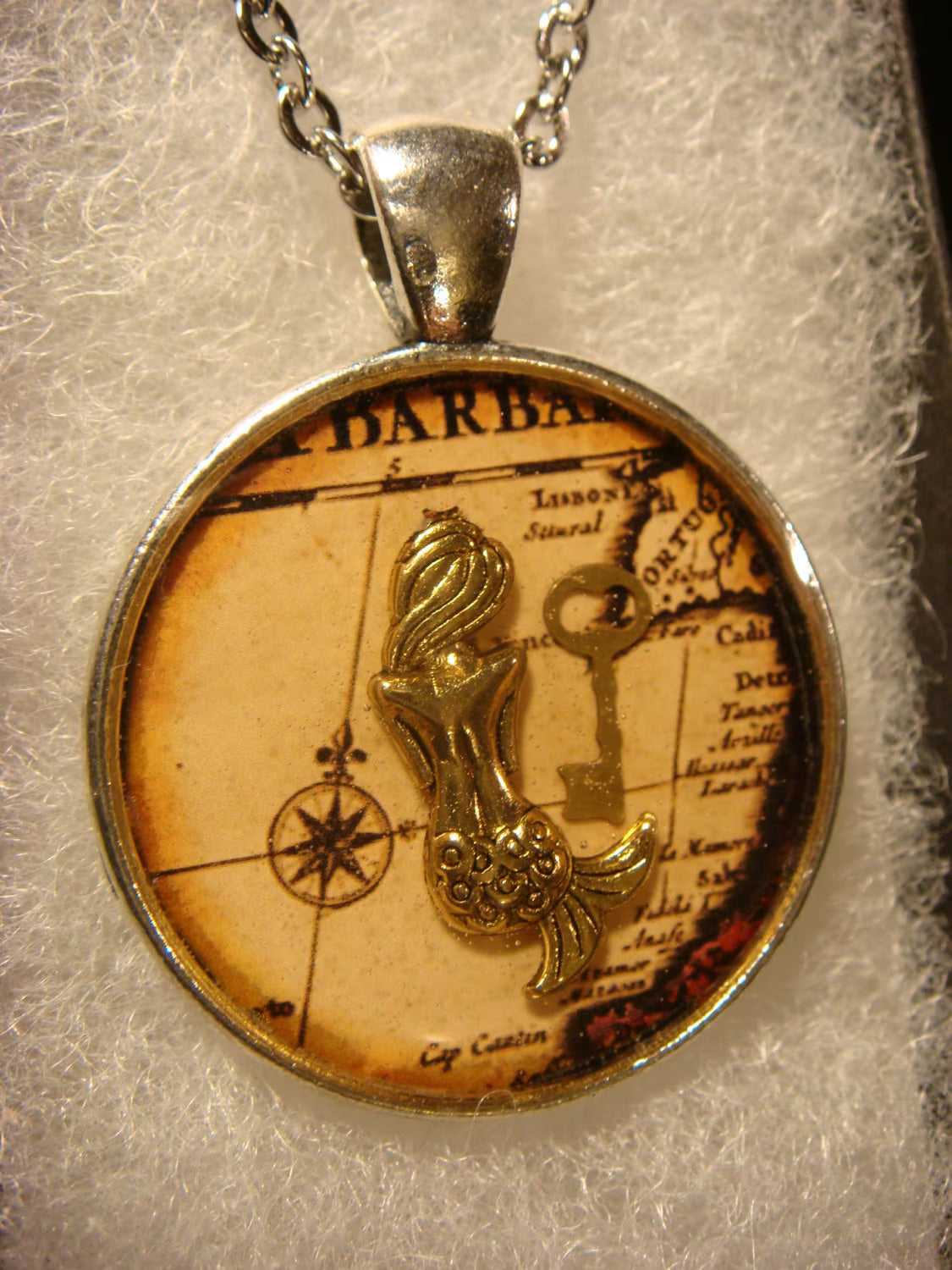 Mermaid over Map Pendant Necklace