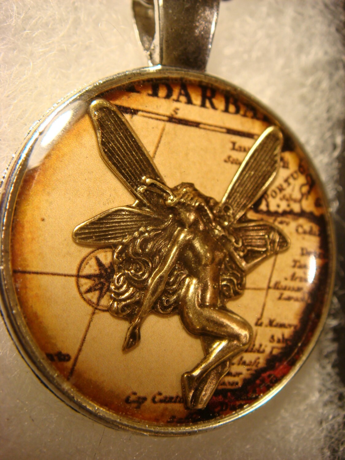 Fairy over Map Pendant Necklace