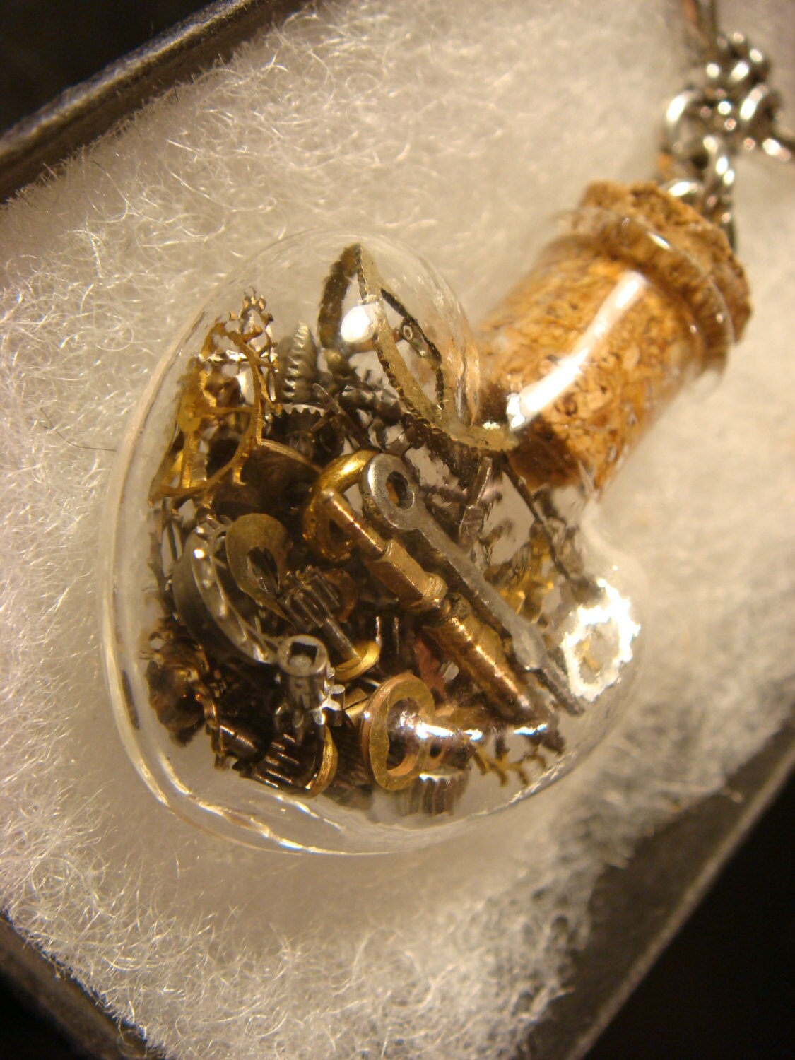 Steampunk Heart Vial with Gears and Watch Parts Necklace