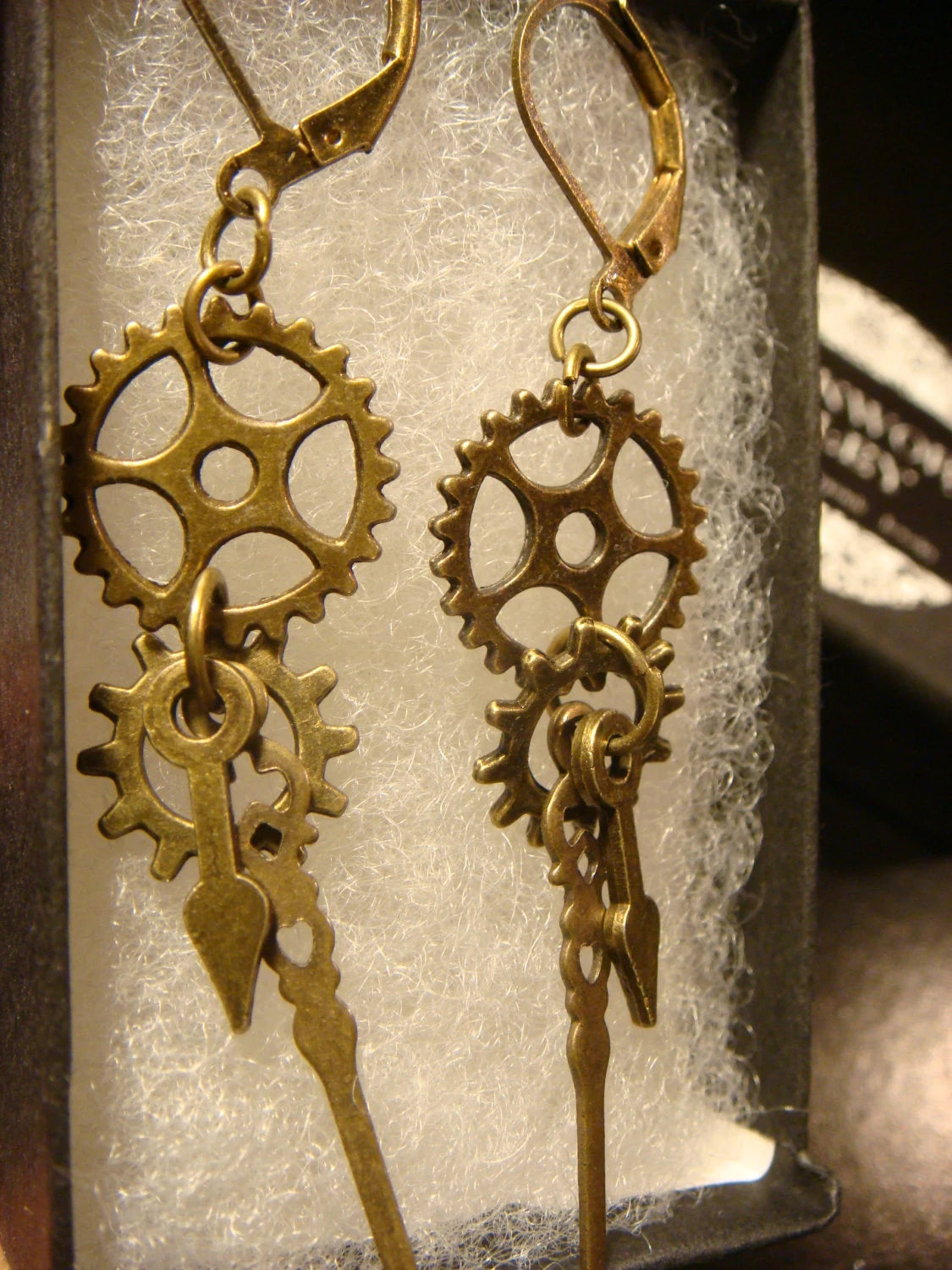 Gears, Cogs and Watch Hands Dangle Earrings in Antique Bronze