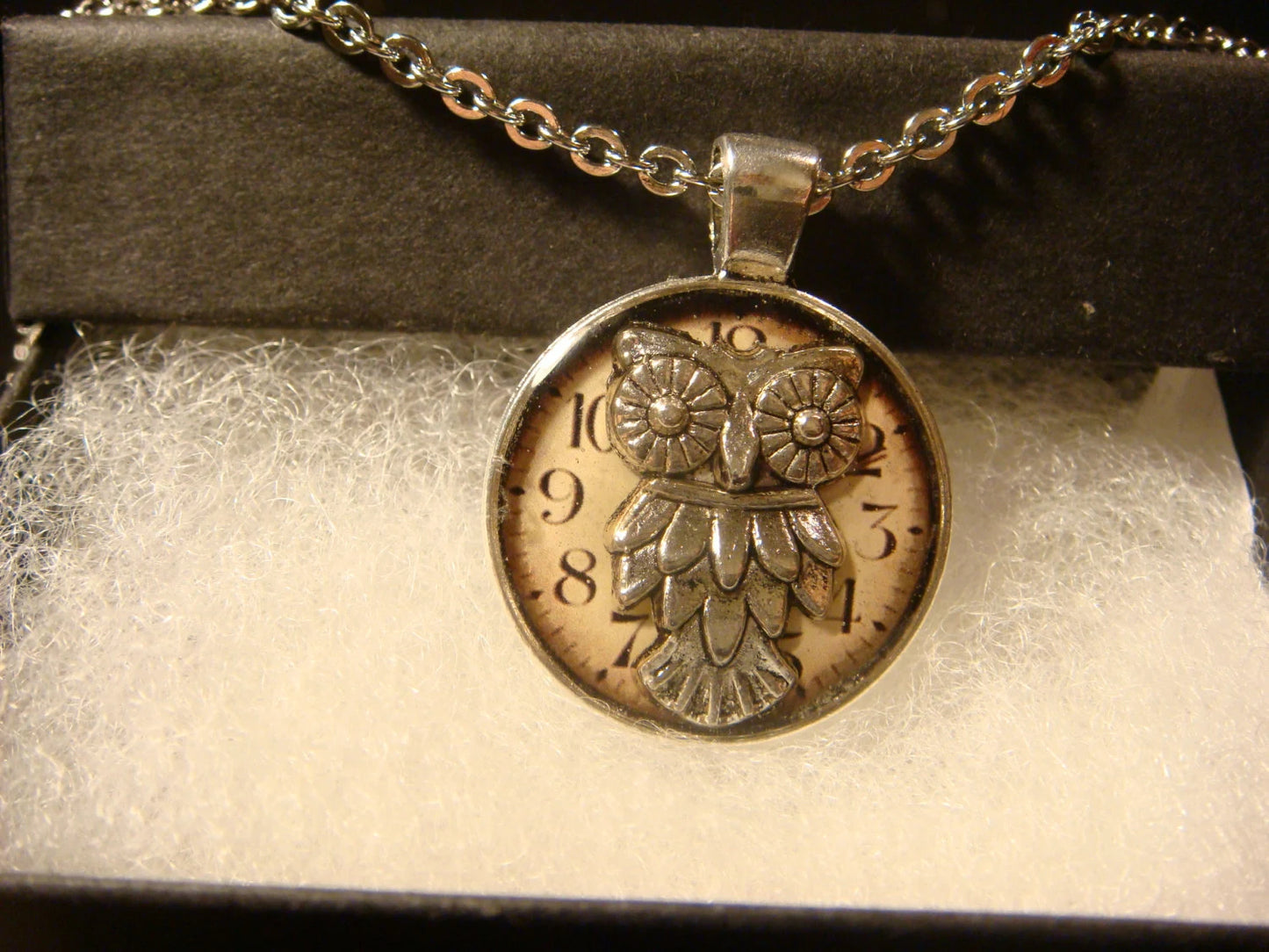 Owl over Clock Small Pendant Necklace