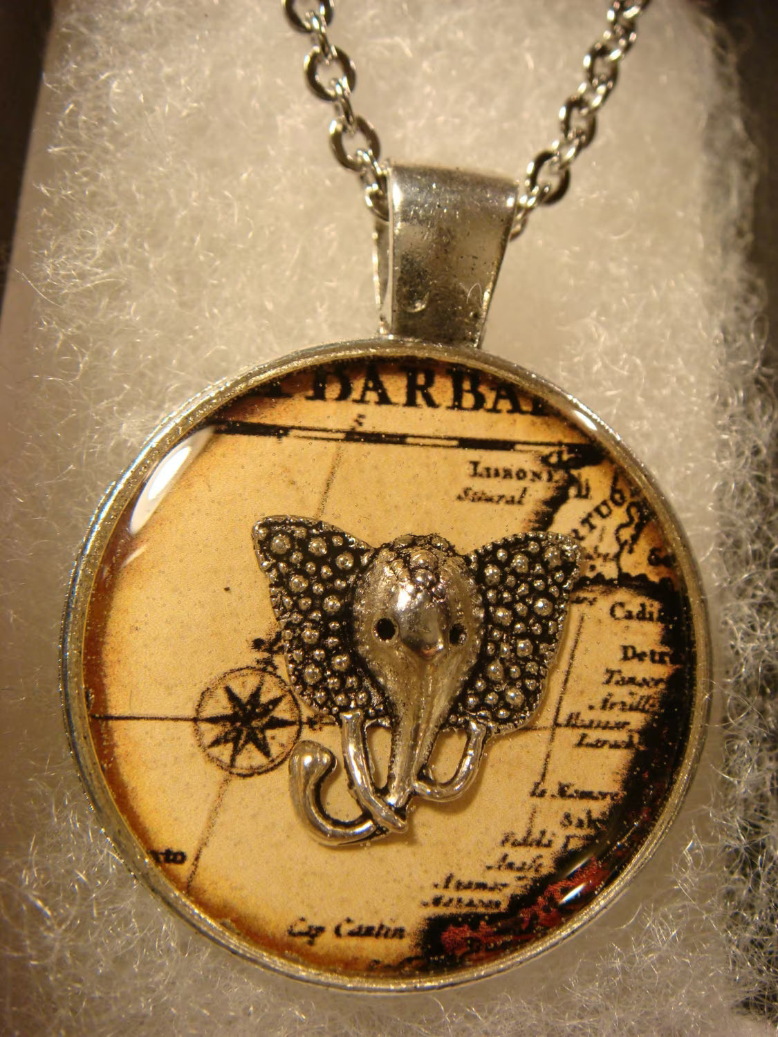 Elephant Head over Map Pendant Necklace