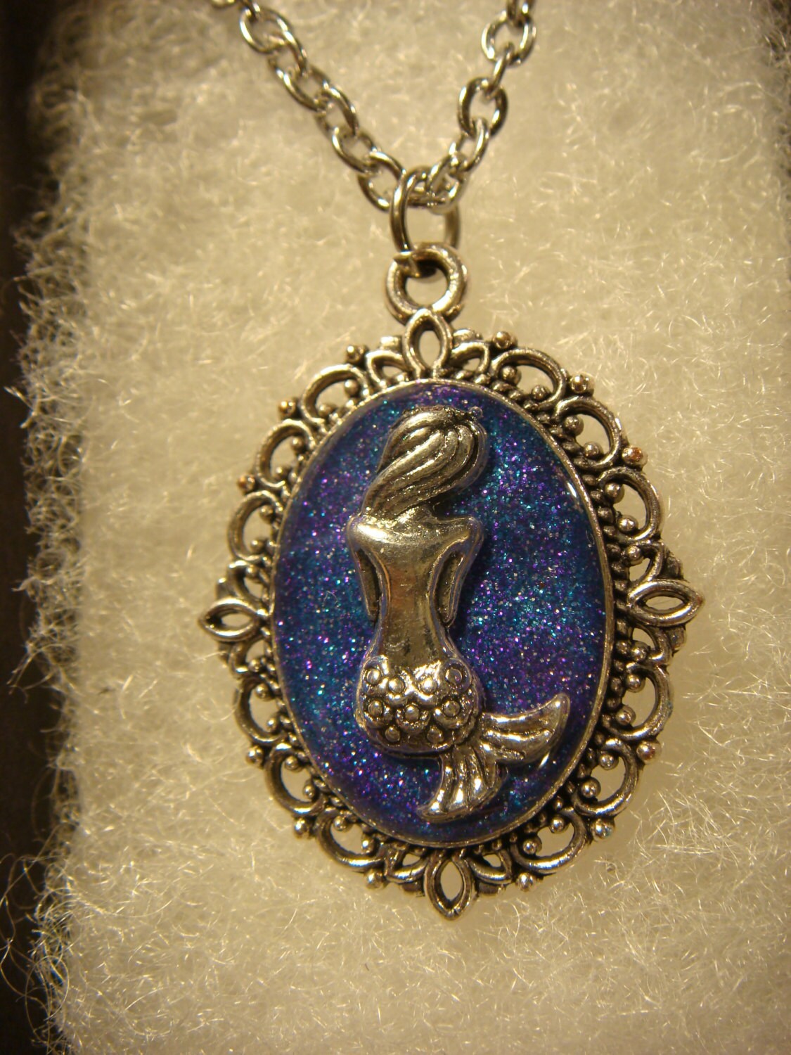 Mermaid Small Ornate Necklace - Blue/Purple Glitter