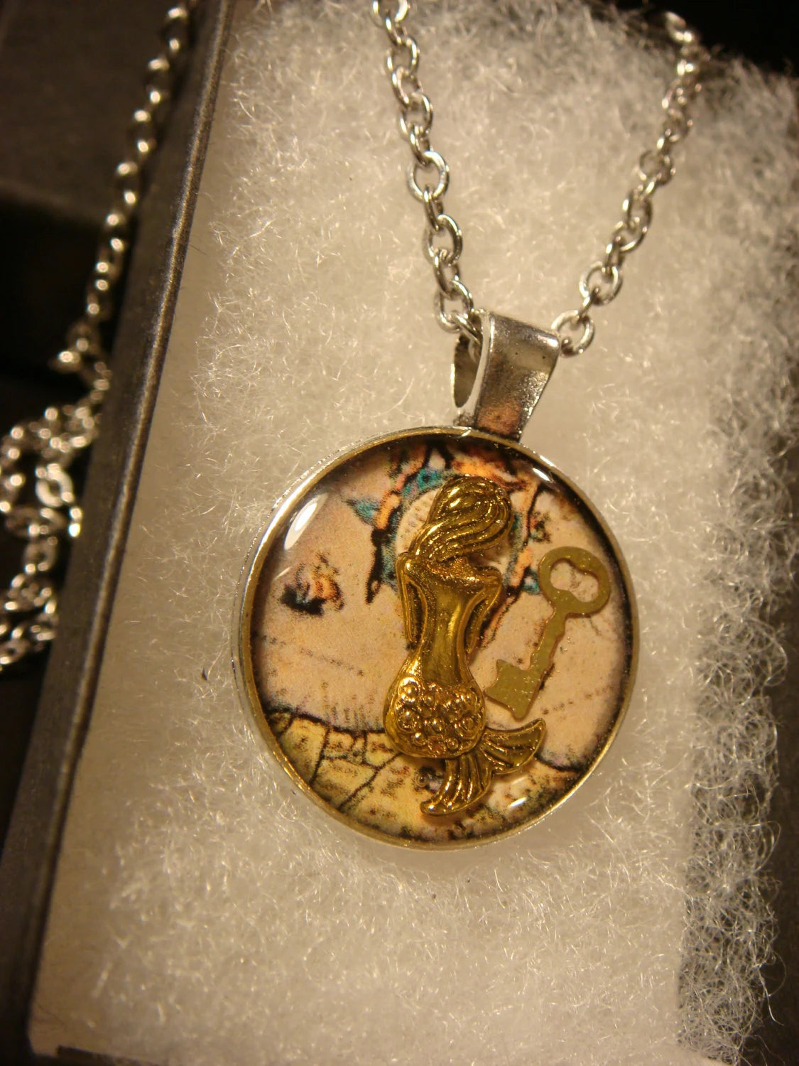 Mermaid over Map Pendant Necklace