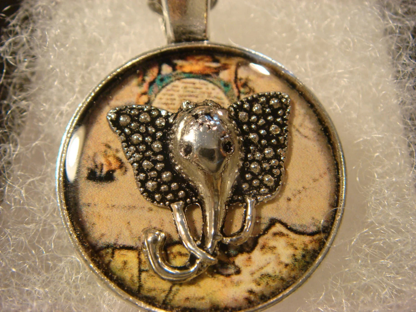 Elephant Head over Map Pendant Necklace
