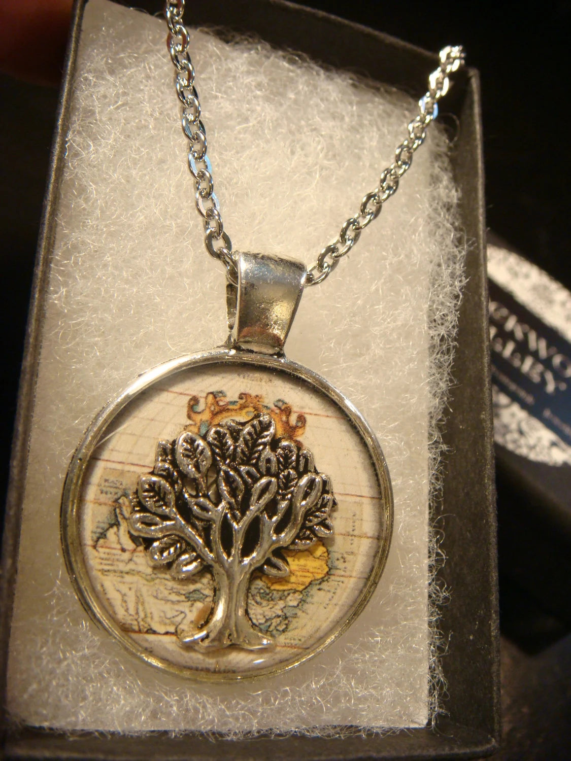 Tree of Life over Map Pendant Necklace
