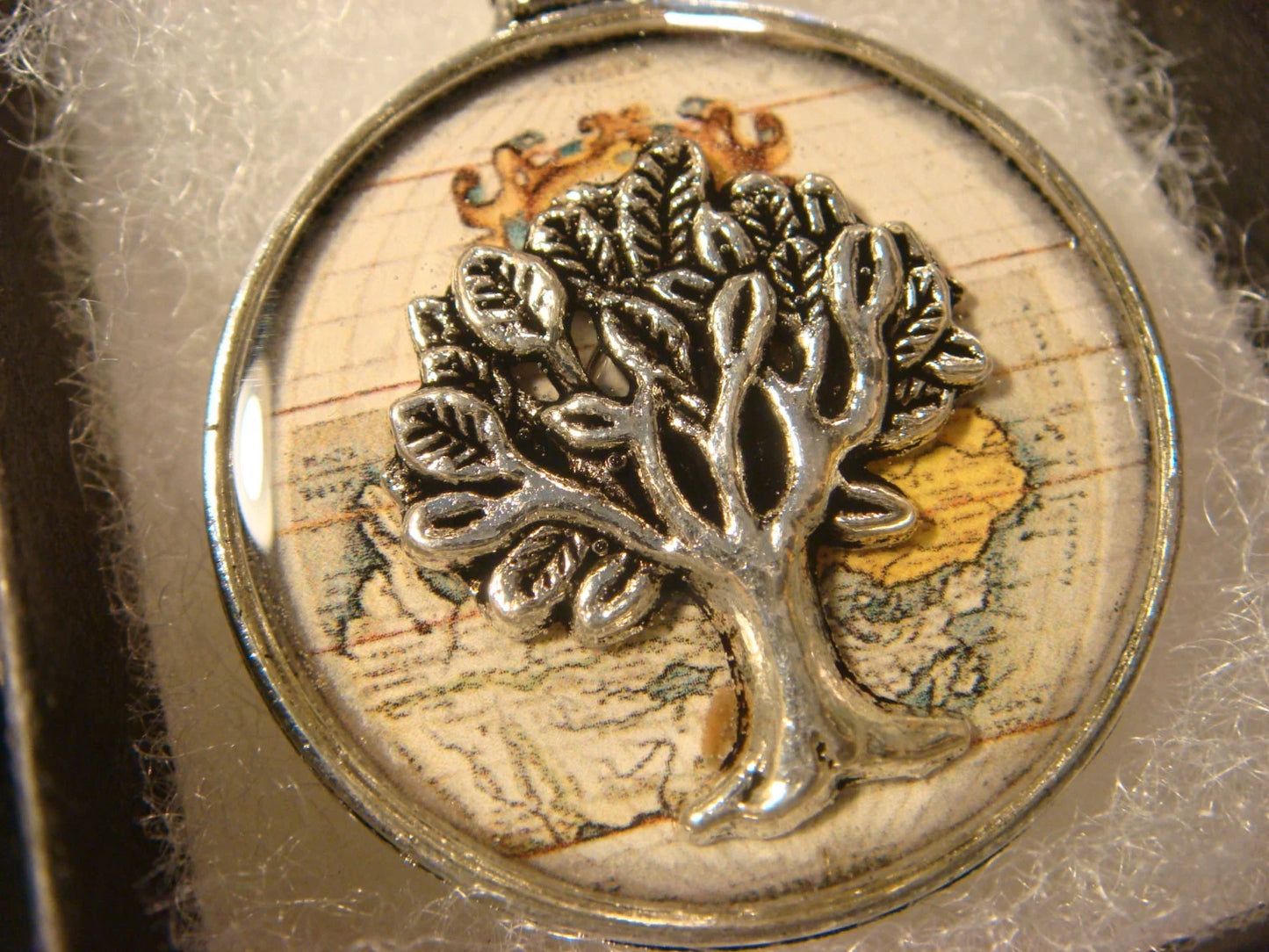 Tree of Life over Map Pendant Necklace