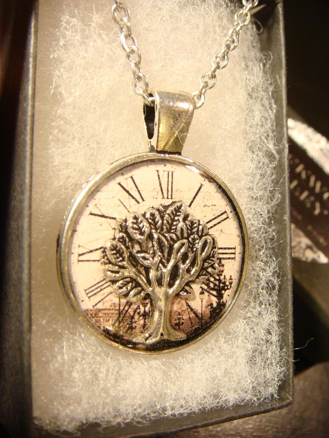 Tree of Life over Victorian Clock Pendant Necklace