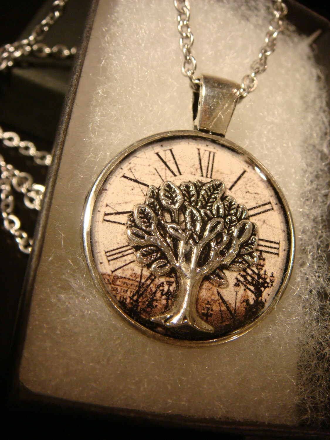 Tree of Life over Victorian Clock Pendant Necklace