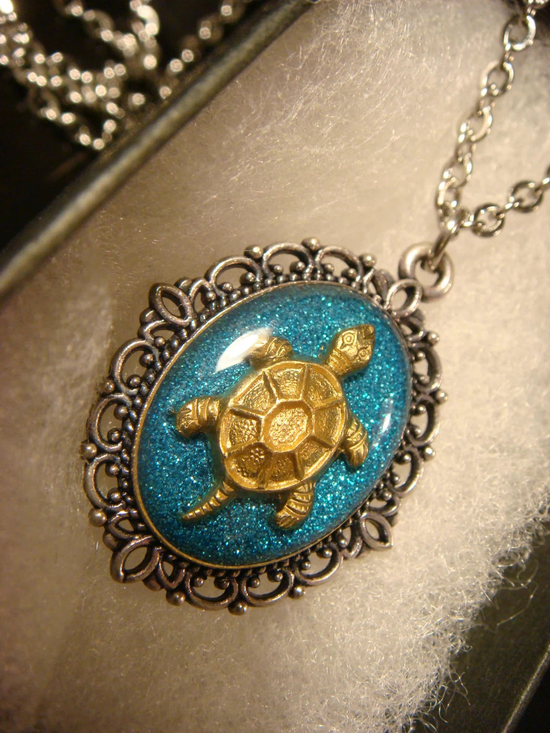 Turtle Small Ornate Necklace - Blue