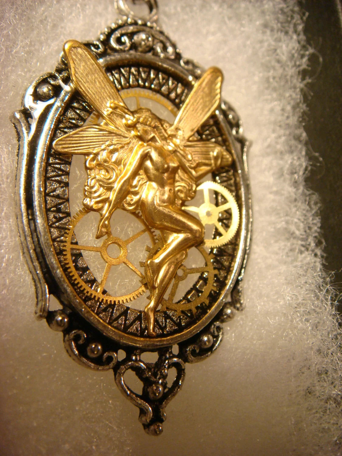 Fairy with Gears in See-thru Steampunk Pendant Necklace