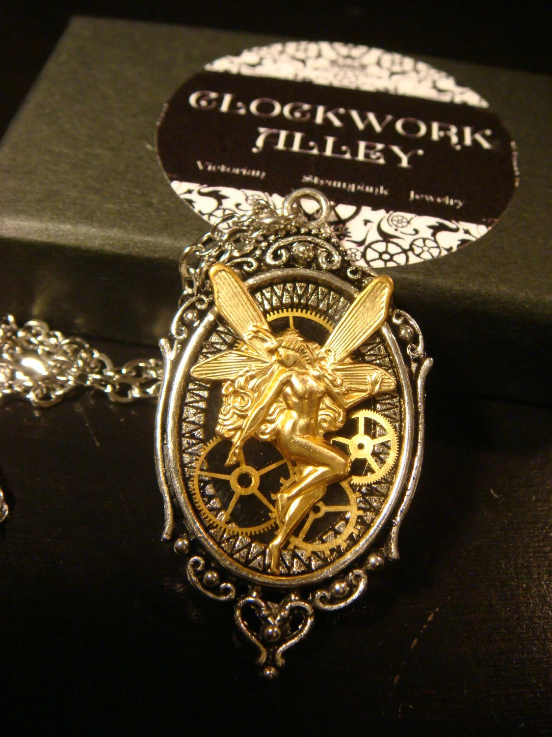 Fairy with Gears in See-thru Steampunk Pendant Necklace